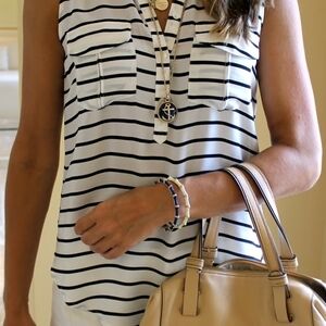 Nautica Black and White Striped Blouse